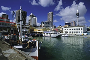 Boats on waterfront with skyline including Sky City Tower beyond Boats on waterfront with skyline including Sky City Tower beyond