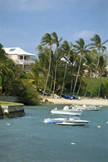 Bermuda Prints: Boats and waterside apartments, Bermuda, Atlantic Ocean, Central America