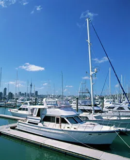 North Island Prints: Boats in the Westhaven yacht marina in the city of Auckland
