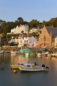 Boats and yachts moored at St. Aubins Harbour, Jersey, Channel Islands