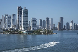 Colombia Prints: Bocagrande skyline and harbour, Cartagena, Colombia, South America