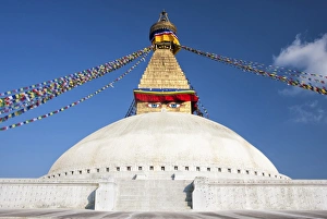 Multi Coloured Prints: Bodhnath Stupa (Boudhanth) (Boudha), one of the holiest Buddhist sites in Kathmandu