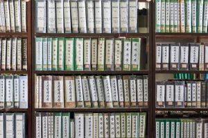 Typically Korean Prints: Book shelf, Grand Peoples Study House
