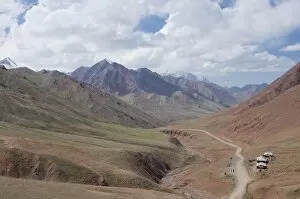 Border road between Tajikistan and Kyrgyzstan in the mountains, near Sary Tash