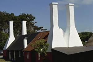 Bornholm smokehouse chimneys, where herrings are smoked, at Allinge, Bornholm
