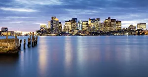 Massachusetts Prints: Boston Waterfront at dusk, Boston
