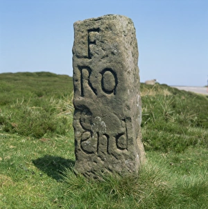 Borders Prints: Boundary stone, Hutton-le-Hole, North Yorkshire, England, United Kingdom, Europe