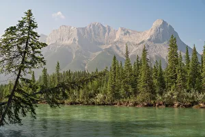 Nature Lovers Prints: The Bow River and Ha Ling Peak in wildfire smoke