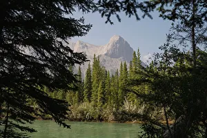 Outdoor Activities Prints: The Bow River and Ha Ling Peak in wildfire smoke