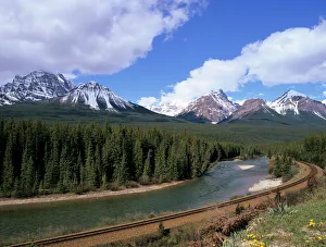 Canadian Prints: Bow River and railway at Morants Curve, from Bow Valley Parkway, Banff National Park
