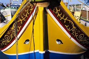 Maltese Prints: Bow of traditional Maltese Luzzu fishing boat with the Eye of Osiris, Malta
