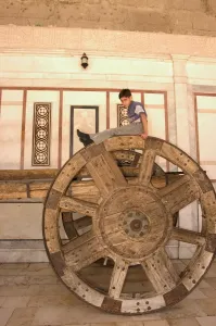 Images Dated 13th January 2000: Boy on top of big wheeled cart