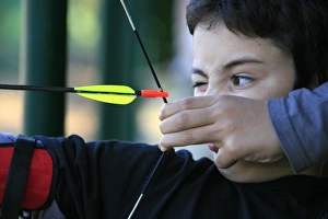 Images Dated 30th October 2006: Boy doing archery, Forges-les-Eaux, Seine Maritime, France, Europe