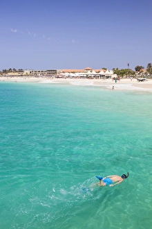 Cape Verde Prints: Boy snorkelling off the sandy beach in Santa Maria