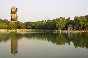 Haidian Prints: Boya Tower pagoda within the grounds of Beijing University, Haidian district