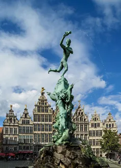 Belgium Prints: Brabo Fountain, Grote Markt, Antwerp, Belgium, Europe