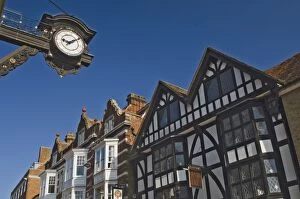 The Bracket Clock and timbered gables, High Street, Winchester, Hampshire