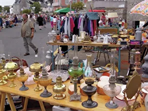 Stall Prints: Braderie, a French car boot sale, Roscoff, Finistere, Brittany, France, Europe
