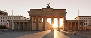 Quadriga Prints: Brandenburg Gate (Brandenburger Tor) at sunrise, Platz des 18 Marz, Berlin Mitte