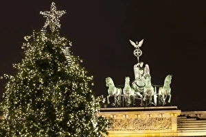 Quadriga Prints: The Brandenburg Gate and Christmas Tree, Berlin, Germany, Europe