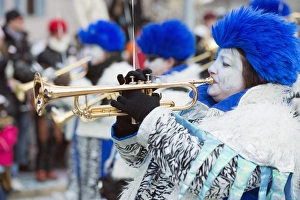 Carnival Prints: Brass band, Fasnact spring carnival parade, Monthey, Valais, Switzerland, Europe