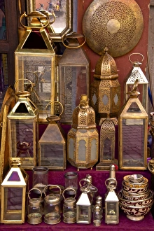 Lamp Prints: Brass and copper lanterns for sale in the street of the Medina