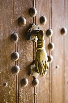 Brass Prints: Brass Hand of Fatima door knocker, a popular symbol in Southern Morocco