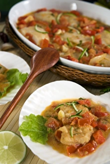 Lunch Prints: Brazilian fish Moqueca (fish with tomatoes, garlic and lime juice), Brazil, South America