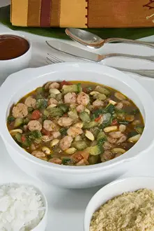 Lunch Prints: Brazilian food, caruru de camarao (vegetable soup with shrimps), Brazil, South America
