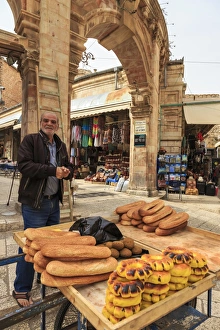 Cart Prints: Bread seller with cart, Aftimos Souk, Mauristan, Christian Quarter, Old City, Jerusalem