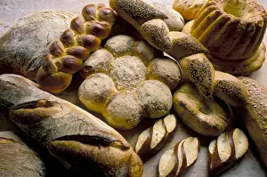 Loaf Prints: Breads including kugelhopfs, pretzels and plaited bread, Alsace, France, Europe