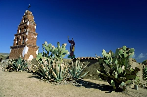 Mission Prints: Brick tower and wall of the San Miguel Mission dating from 1797