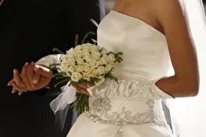 Holding Hands Prints: Bride with her father at a Catholic wedding, Jerusalem, Israel, Middle East