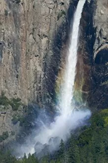 Images Dated 10th May 2009: Bridesveil Falls with rainbow, Yosemite National Park, UNESCO World Heritage Site