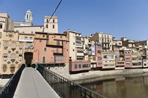 Girona Prints: Bridge, cathedral and brightly painted houses on the bank of the Riu Onyar