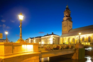 Gothenburg Prints: Bridge and church at night, Gothenburg, Sweden, Scandinavia, Europe