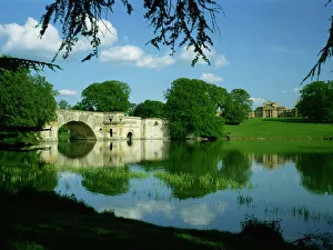 Bridges Prints: Bridge, lake and house, Blenheim Palace, Oxfordshire, England, United Kingdom, Europe