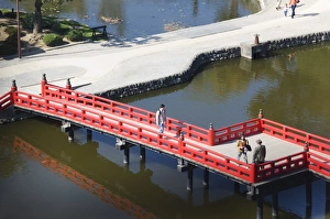 Nagano Prints: Bridge across to Matsumoto Castle (Crow Castle)