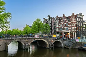 Amsterdam Prints: Bridge over Prinsengracht canal at dusk, Amsterdam, The Netherlands, Europe