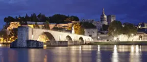 Provence Alpes Cote Dazur Prints: Bridge St. Benezet over Rhone River with Notre Dame des Doms Cathedral and Papal Palace