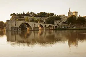 Bridge St. Benezet over Rhone River with Notre Dame des Doms Cathedral and Papal Palace