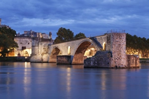 Avignon Prints: Bridge St. Benezet over Rhone River with Papal Palace, UNESCO World Heritage Site