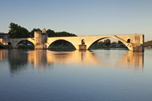 Avignon Prints: Bridge St. Benezet over Rhone River at sunrise, UNESCO World Heritage Site, Avignon