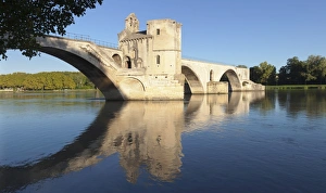 Provence Alpes Cote Dazur Prints: Bridge St. Benezet over Rhone River at sunset, UNESCO World Heritage Site, Avignon
