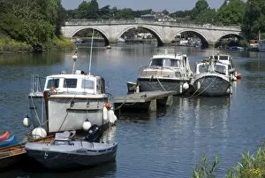 Images Dated 28th June 2010: The bridge over the Thames with pleasure boats in the foreground, Richmond