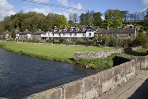 Cottages Prints: Bridge over Wye River and cottages, Bakewell, Derbyshire, England, United Kingdom, Europe
