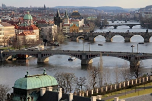 River Vltava Prints: Bridges over the River Vltava, Old Town, Prague, Czech Republic, Europe