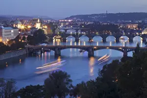 Bridges over the Vltava River including Charles Bridge and the Old Town Bridge Tower, UNESCO World Heritage Site, Prague, Czech Republic, Europe