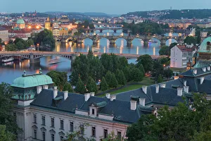 Vltava Prints: Bridges over Vltava River against sky seen from Letna Park at twilight