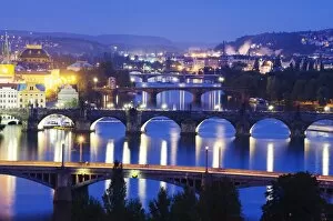 Images Dated 16th August 2011: Bridges on the Vltava River, UNESCO World Heritage Site, Prague, Czech Republic, Europe